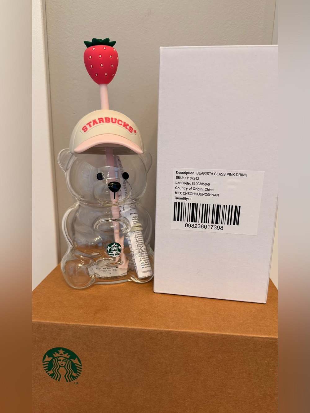 New! Starbucks Pink Vibes Strawberry Glass Bear!